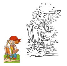 Numbers vector game Girl artist draws on nature open air N2