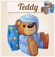 Teddy bear in pajamas with pillow Cartoon vector illustration