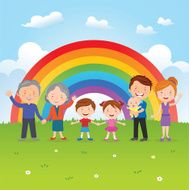 Happy family under the rainbow