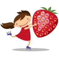 illustration cute girl with strawberry