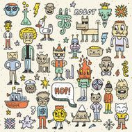 Cartoon wacky childish colorful doodle set 1 Vector illustration