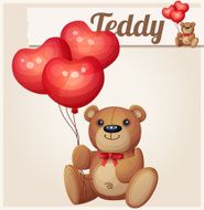 Teddy bear with heart balloons Cartoon vector illustration