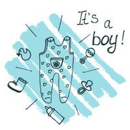 Hand drawn sketch baby boy arrival card
