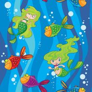 seamless mermaids fish in water with waves