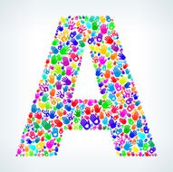 Letter A on Hands Pattern White Background