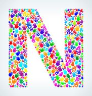 Letter N on Hands Pattern White Background
