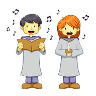 Young Boy and Girl Singing in a Choir Uniform