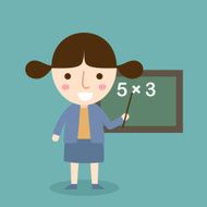 young teacher in front of chalkboard vector
