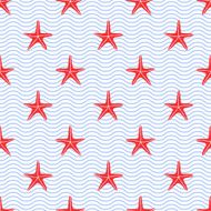 Seamless pattern with pink starfishes on stripes Marine life Background