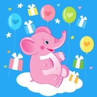 Happy birthday card with cute elephant N2