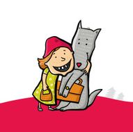 Little Red Hiding Hood and Gray Wolf together Vector illustration