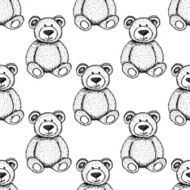 Sketch Teddy bear vector seamless pattern N2