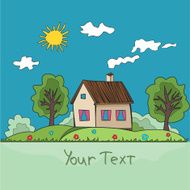 Child&#039;s drawing beautiful landscape big house vector illustrations N2
