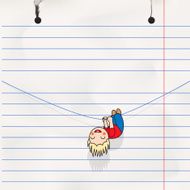 Fun boy hanging on the rope child&#039;s notebook page