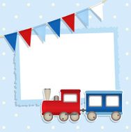 Holiday card with festive flags and train