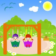Happy children swinging