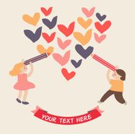 Little girl and little boy drawing a heart with pencil