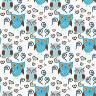 Cute seamless pattern with owls couple Blue and brown owls