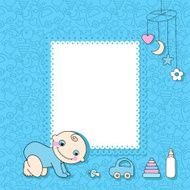 Sweet baby boy announcement card style cartoon