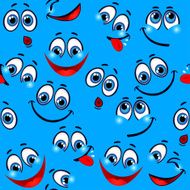 Seamless pattern - funny faces on blue background