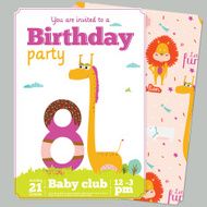 Birthday Party Invitation card template with cute numbers animals and N4