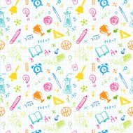 Hand Drawn Chalk School Doodled Pattern on White Checkered Background