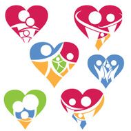 Set of happy family icon in heart Vector