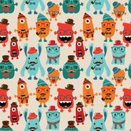 Vector Retro Hipster Monsters Seamless Pattern