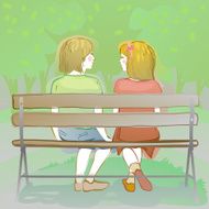 kids chatting on a park bench