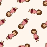 family girl character cartoon seamless pattern background N17