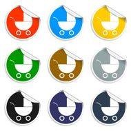 Set of blank stickers Pram icon Vector illustration