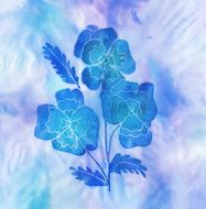 Batik artwork of blue flowers