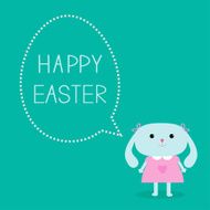 Easter bunny girl and dash line egg bubble Card