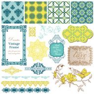 Scrapbook Design Elements - Vintage Tiles and Birds