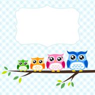 owl family spring illustration