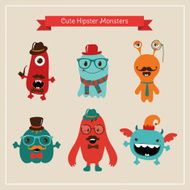 Vector Cute Retro Hipster Monsters Set