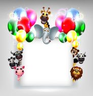 balloons decoration with animals and blank sign for you design