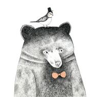 bear with a bird drawing