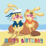 Vector birthday card with funny rabbits