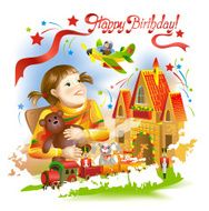 Card Happy birthday! Girl and her toys