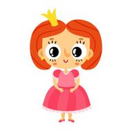 Princess little girl in pink dress cartoon character isolated