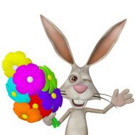 cartoon white rabbit with flowers