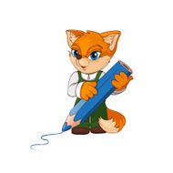 Cartoon fox character with big pencil