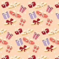 Background with colorful gift boxes seamless pattern
