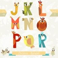 Very cute children alphabet made of characters birds in vector N2