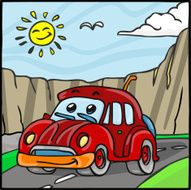 Cartoon Vintage Red Car Character