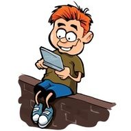 Cartoon of boy playing a hand held computer gamer