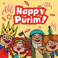 Funny Happy Purim greeting card Vector illustration