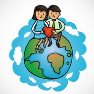 happy love couple sit on earth - vector