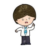 cartoon worried school boy raising hand N9